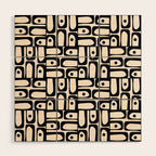 Mid Century Modern Piquet Abstract Multi Geometric Pattern in Black and Almond Cream Wood Wall Art Gallery Image 1