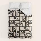 Mid Century Modern Piquet Abstract Multi Geometric Pattern in Black and Almond Cream Duvet Cover Gallery Image 6