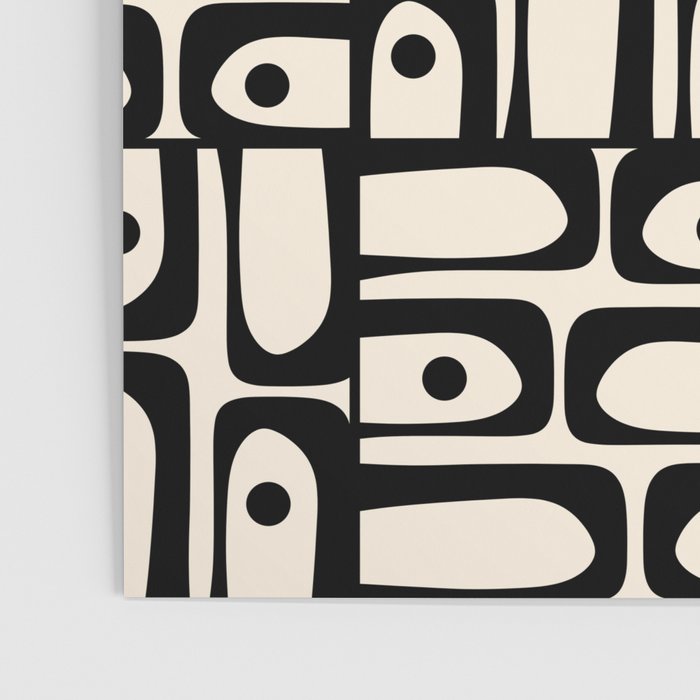 Mid Century Modern Piquet Abstract Multi Geometric Pattern in Black and Almond Cream Poster Gallery Image 3