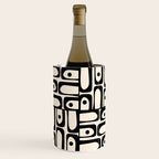 Mid Century Modern Piquet Abstract Multi Geometric Pattern in Black and Almond Cream Wine Chiller Gallery Image 1