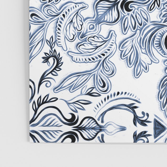 Indigo, Navy Blue and White Calligraphy Doodle Pattern Poster Gallery Image 3