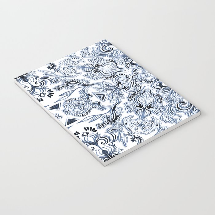 Indigo, Navy Blue and White Calligraphy Doodle Pattern Notebook Gallery Image 3