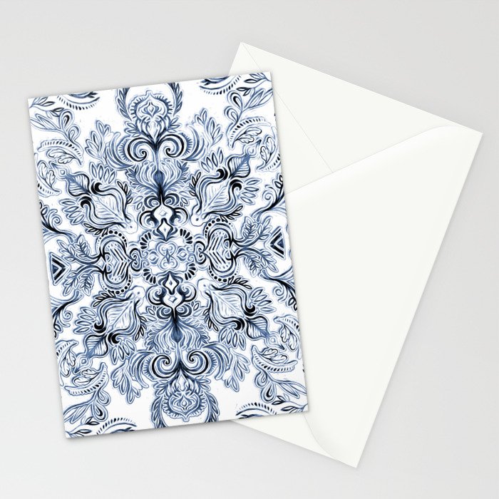 Indigo, Navy Blue and White Calligraphy Doodle Pattern Stationery Card Gallery Image 2