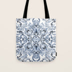 Indigo, Navy Blue and White Calligraphy Doodle Pattern Tote Bag Gallery Image 1