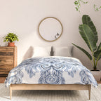 Indigo, Navy Blue and White Calligraphy Doodle Pattern Comforter Gallery Image 3