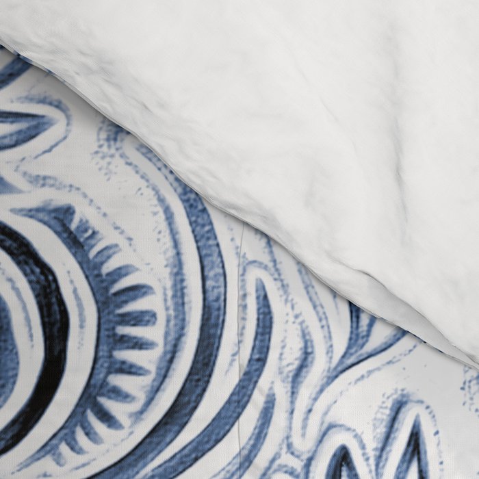 Indigo, Navy Blue and White Calligraphy Doodle Pattern Comforter Gallery Image 4