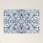 Indigo, Navy Blue and White Calligraphy Doodle Pattern Welcome Mat Gallery Image 1