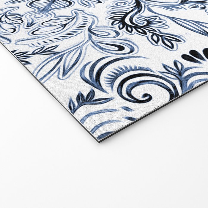 Indigo, Navy Blue and White Calligraphy Doodle Pattern Welcome Mat Gallery Image 2