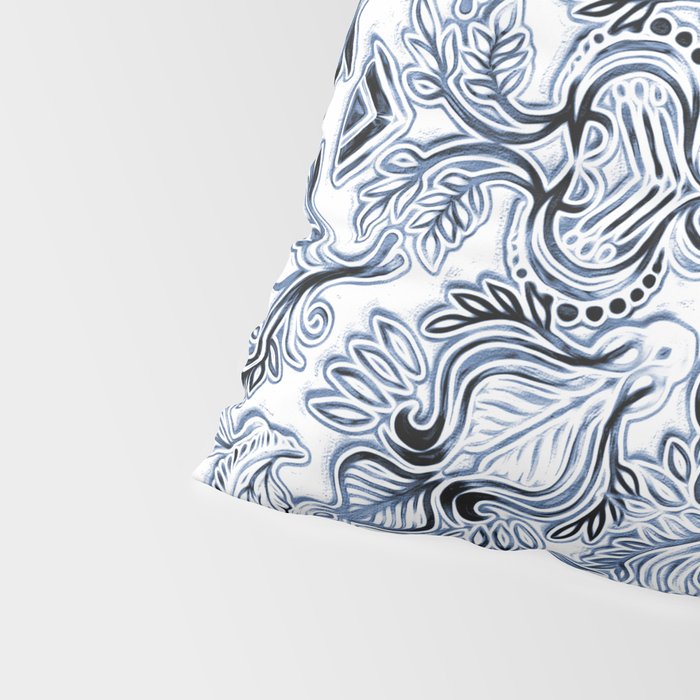 Indigo, Navy Blue and White Calligraphy Doodle Pattern Pillow Sham Gallery Image 4