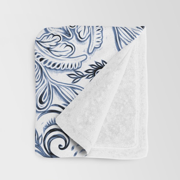 Indigo, Navy Blue and White Calligraphy Doodle Pattern Throw Blanket Gallery Image 3