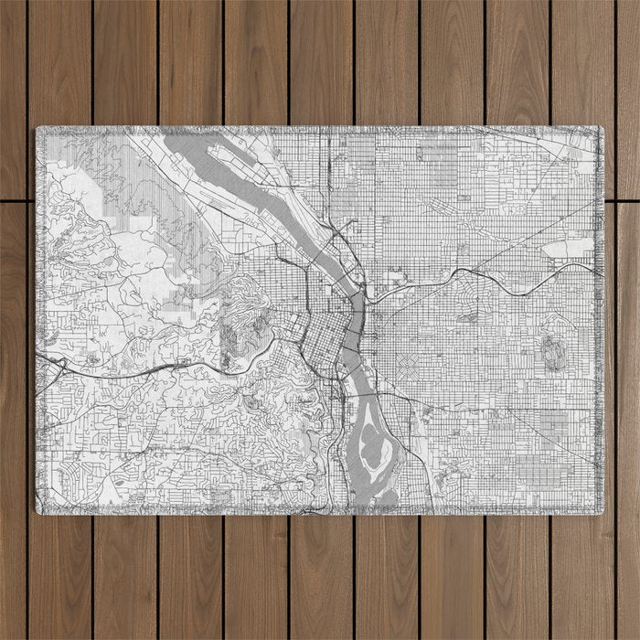 Portland City Map Line Outdoor Rug