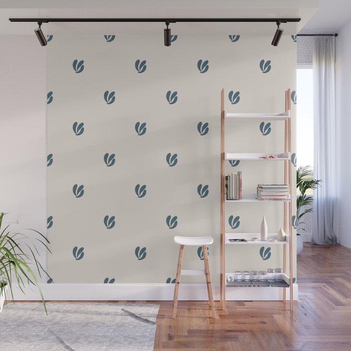 Leafy pattern - teal Wall Mural Gallery Image 1