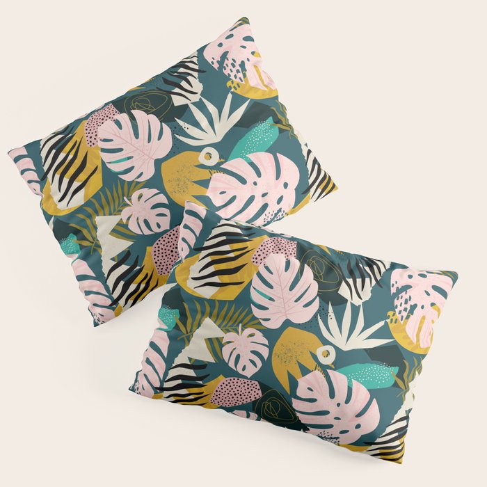 Collage contemporary tribal floral hawaiian pattern. Pillow Sham Gallery Image 1