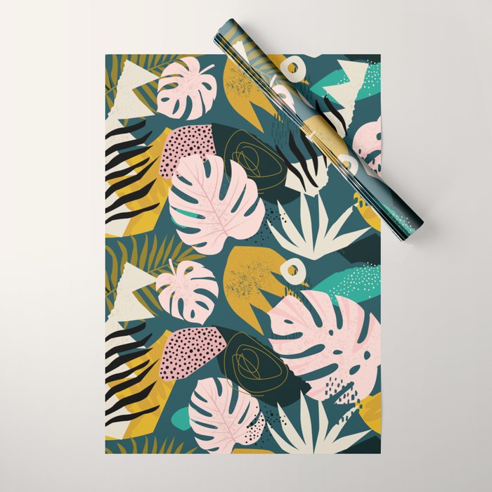 Collage contemporary tribal floral hawaiian pattern. Wrapping Paper Gallery Image 1