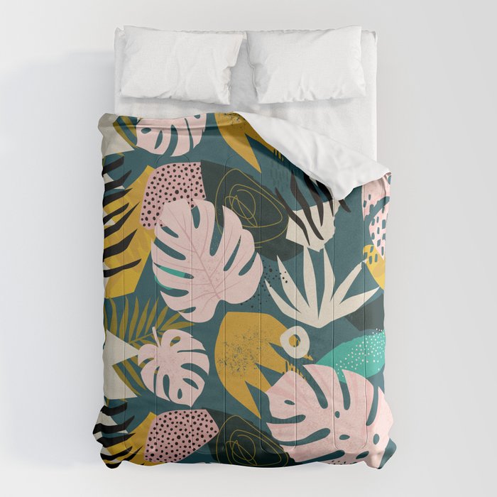 Collage contemporary tribal floral hawaiian pattern. Comforter Gallery Image 6