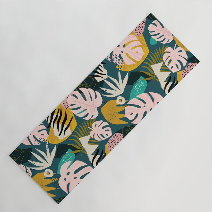 Collage contemporary tribal floral hawaiian pattern. Yoga Mat Gallery Image 1