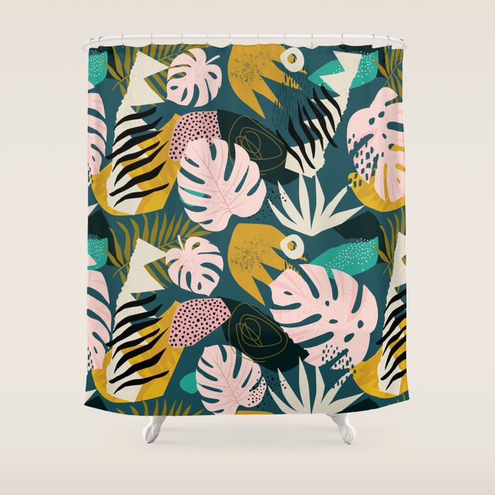 Collage contemporary tribal floral hawaiian pattern. Shower Curtain Gallery Image 1