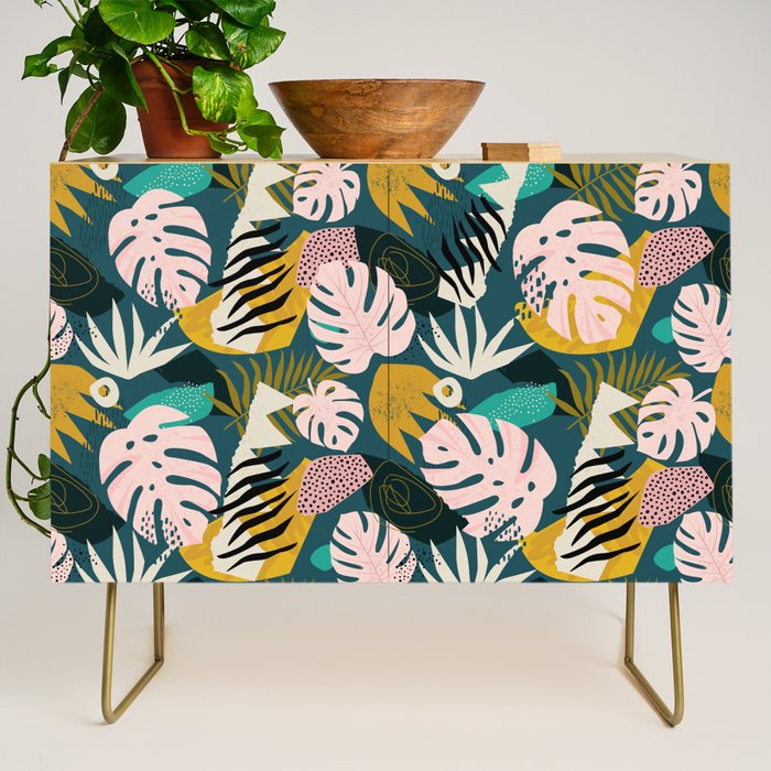 Collage contemporary tribal floral hawaiian pattern. Credenza Gallery Image 1