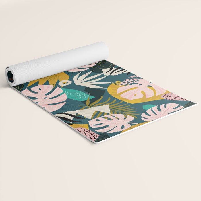Collage contemporary tribal floral hawaiian pattern. Yoga Mat Gallery Image 2