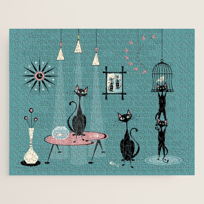 Mid Century Kitty Mischief - ©studioxtine Jigsaw Puzzle Gallery Image 1