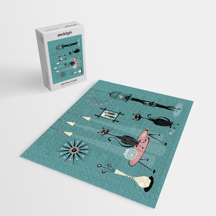Mid Century Kitty Mischief - ©studioxtine Jigsaw Puzzle Gallery Image 2