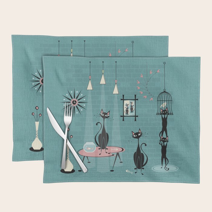 Mid Century Kitty Mischief - ©studioxtine Placemat Gallery Image 1