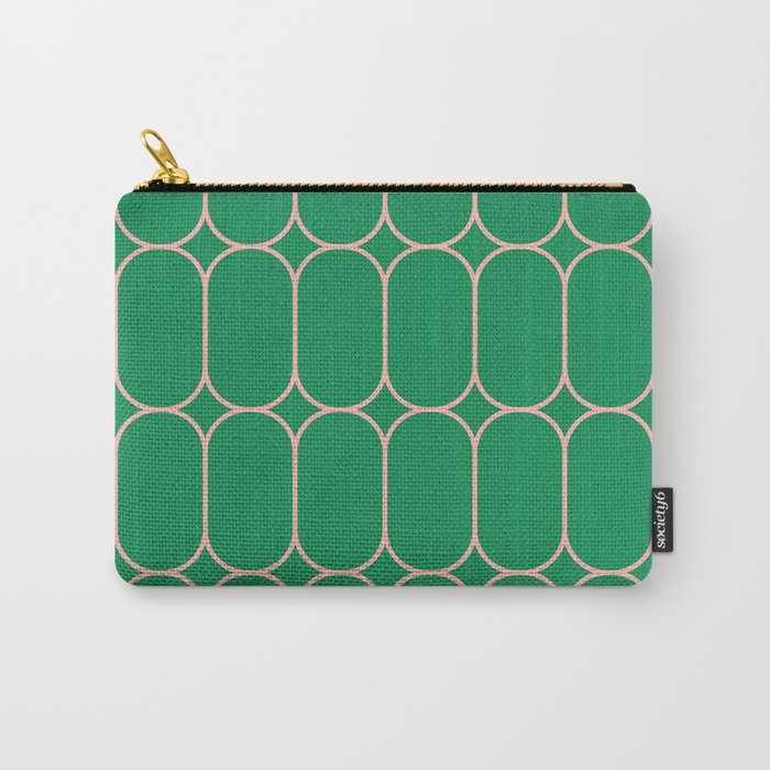 Mod Pods Retro Geometric Pattern in Bright Green and Pink Carry All Pouch Gallery Image 1