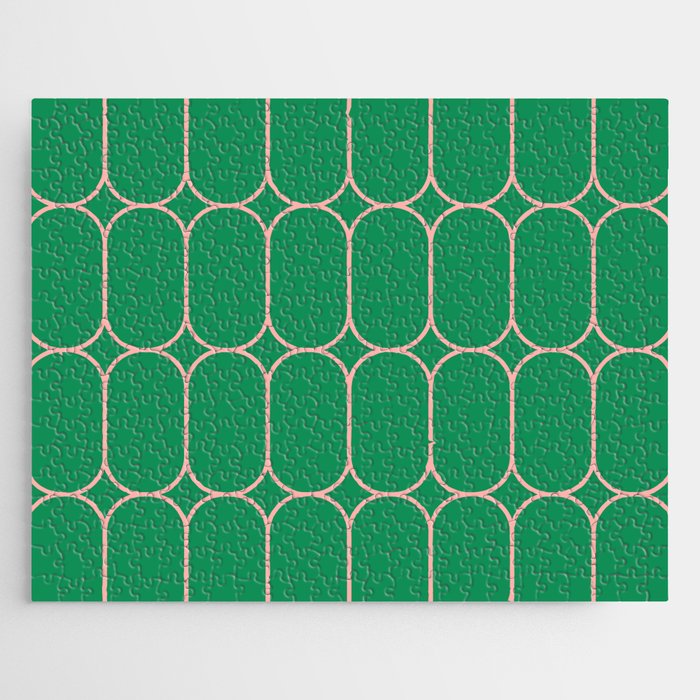 Mod Pods Retro Geometric Pattern in Bright Green and Pink Jigsaw Puzzle Gallery Image 1