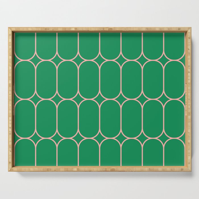 Mod Pods Retro Geometric Pattern in Bright Green and Pink Serving Tray Gallery Image 1