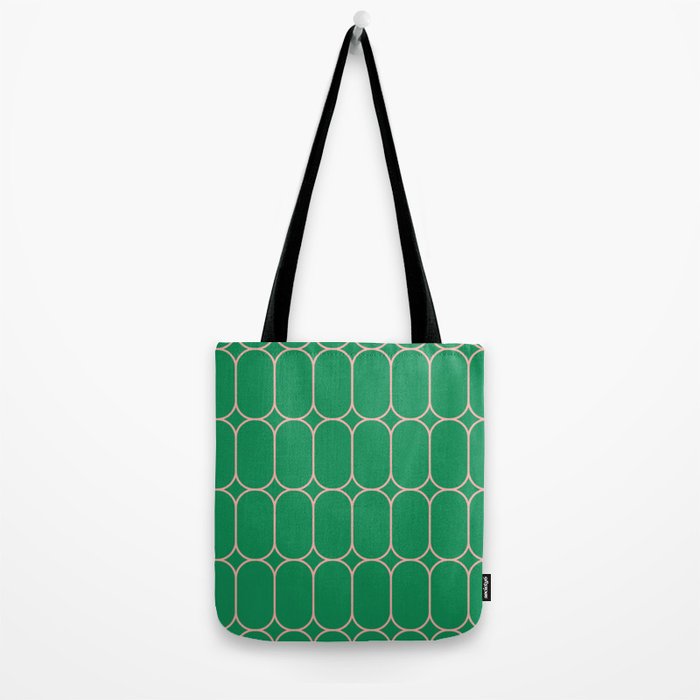 Mod Pods Retro Geometric Pattern in Bright Green and Pink Tote Bag Gallery Image 2