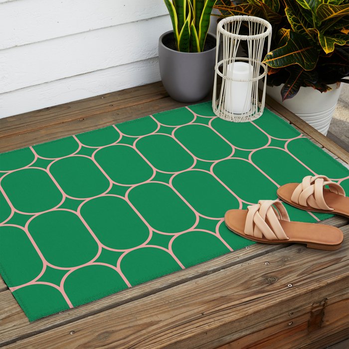 Mod Pods Retro Geometric Pattern in Bright Green and Pink Outdoor Rug Gallery Image 2