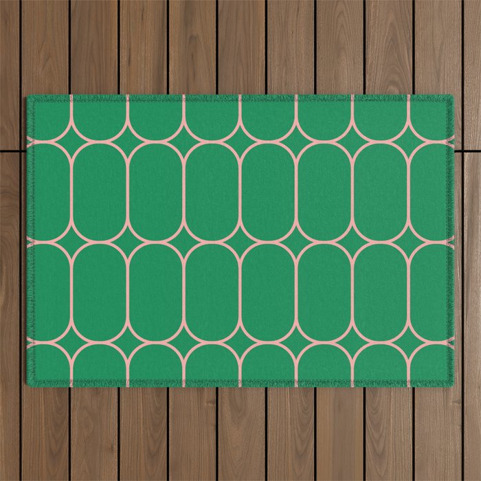Mod Pods Retro Geometric Pattern in Bright Green and Pink Outdoor Rug Gallery Image 1