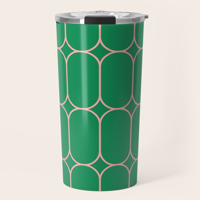 Mod Pods Retro Geometric Pattern in Bright Green and Pink Travel Mug Gallery Image 1