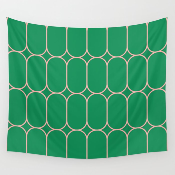 Mod Pods Retro Geometric Pattern in Bright Green and Pink Wall Tapestry Gallery Image 1