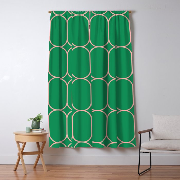 Mod Pods Retro Geometric Pattern in Bright Green and Pink Window Curtain Gallery Image 5