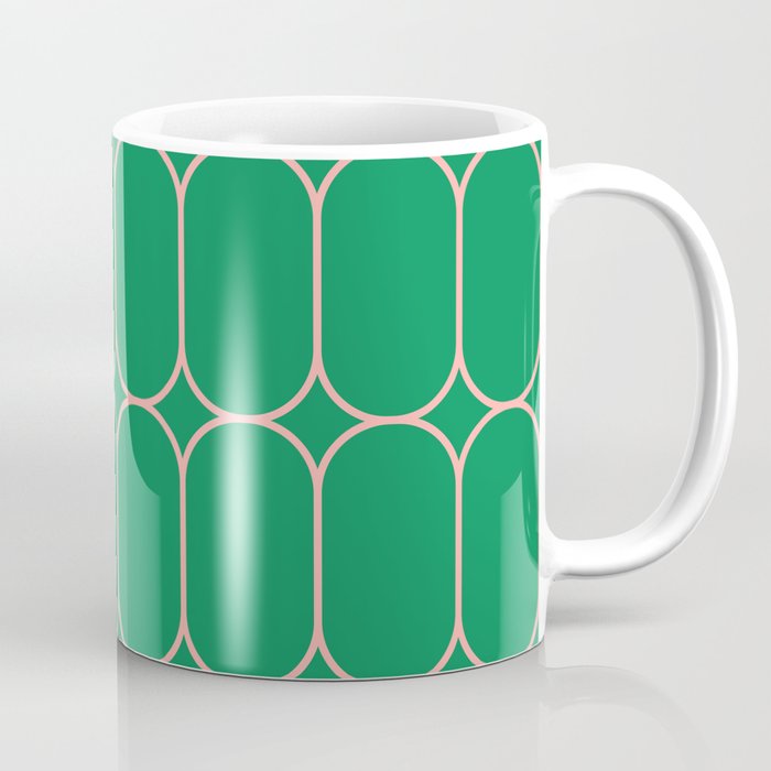 Mod Pods Retro Geometric Pattern in Bright Green and Pink Coffee Mug Gallery Image 1