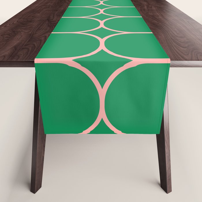Mod Pods Retro Geometric Pattern in Bright Green and Pink Table Runner Gallery Image 1