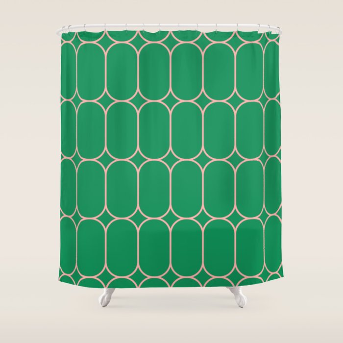 Mod Pods Retro Geometric Pattern in Bright Green and Pink Shower Curtain Gallery Image 1