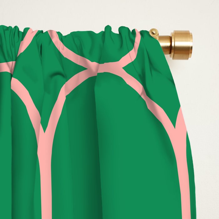 Mod Pods Retro Geometric Pattern in Bright Green and Pink Window Curtain Gallery Image 2