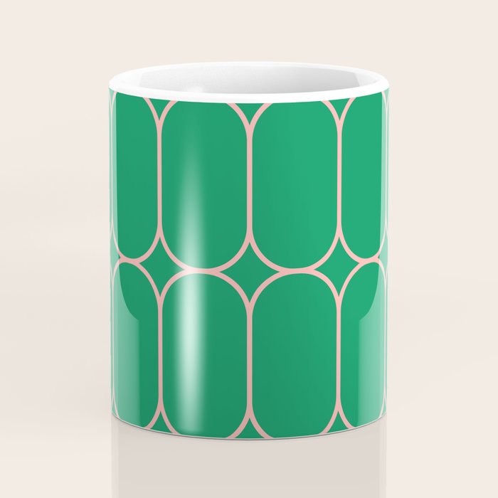 Mod Pods Retro Geometric Pattern in Bright Green and Pink Coffee Mug Gallery Image 4