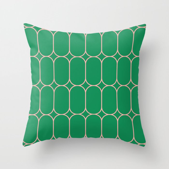 Mod Pods Retro Geometric Pattern in Bright Green and Pink Throw Pillow Gallery Image 1