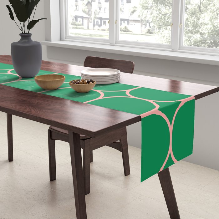 Mod Pods Retro Geometric Pattern in Bright Green and Pink Table Runner Gallery Image 2