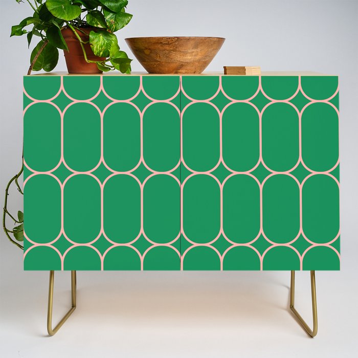 Mod Pods Retro Geometric Pattern in Bright Green and Pink Credenza Gallery Image 1