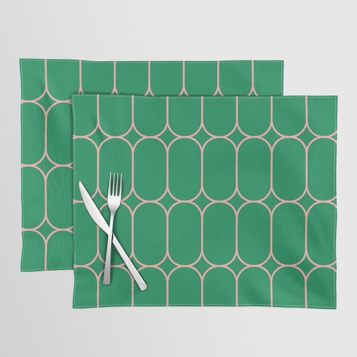 Mod Pods Retro Geometric Pattern in Bright Green and Pink Placemat Gallery Image 1