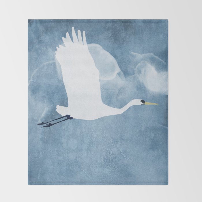 White Egret in Flight Illustration Wings Up  Throw Blanket Gallery Image 2