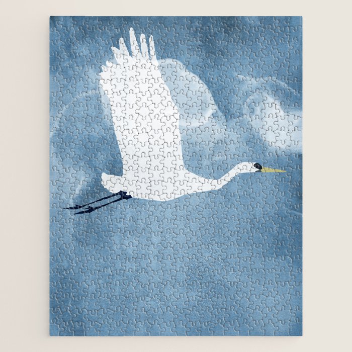 White Egret in Flight Illustration Wings Up  Jigsaw Puzzle Gallery Image 1