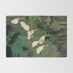 Japandi Wall Art Maximalist japanese chinoiserie Bird wabi sabi green Heron Painting for living room Rug Gallery Image 2
