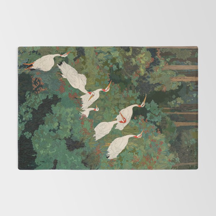 Japandi Wall Art Maximalist japanese chinoiserie Bird wabi sabi green Heron Painting for living room Rug Gallery Image 2