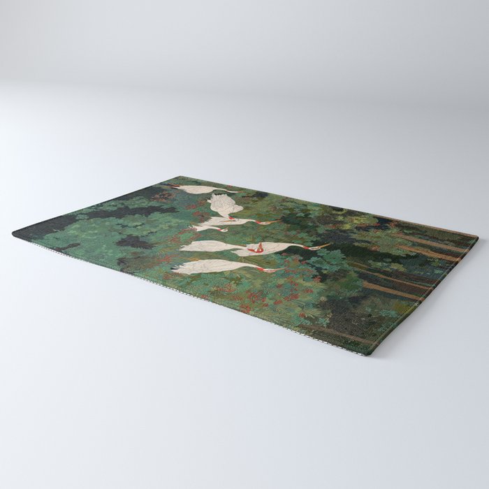 Japandi Wall Art Maximalist japanese chinoiserie Bird wabi sabi green Heron Painting for living room Rug Gallery Image 3