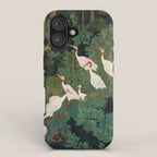 Japandi Wall Art Maximalist japanese chinoiserie Bird wabi sabi green Heron Painting for living room iPhone Case Gallery Image 1